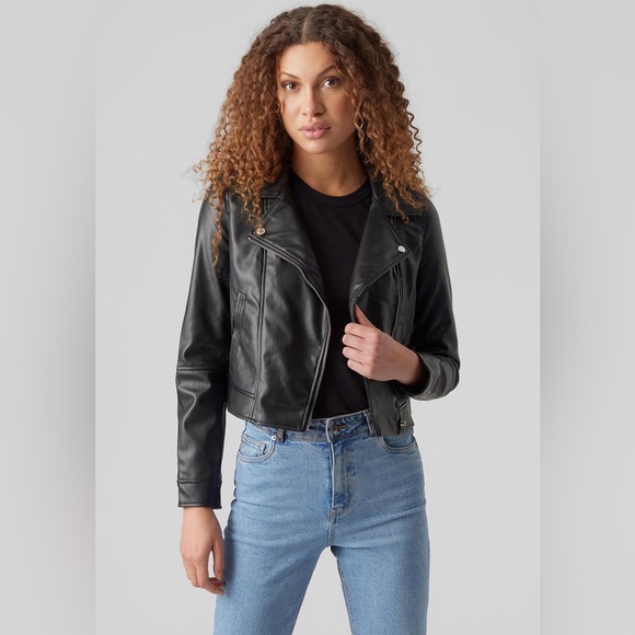 NWT Vero Moda Bella Annabel Coated Biker Jacket - Picture 1 of 14